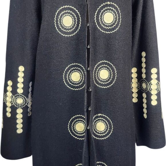 VTG VICTOR COSTA Embroidered BLACK/WHITE Wool Coat Sweater Heavy Women’s XS - Picture 11 of 16